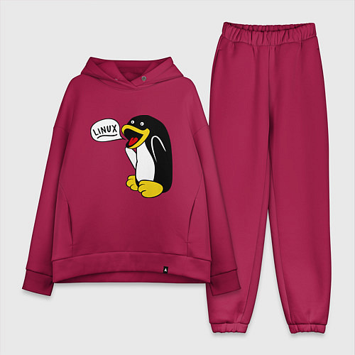 Женский костюм оверсайз Пингвин: Linux / Маджента – фото 1