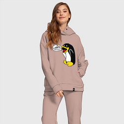 Женский костюм оверсайз Пингвин: Linux, цвет: пыльно-розовый — фото 2
