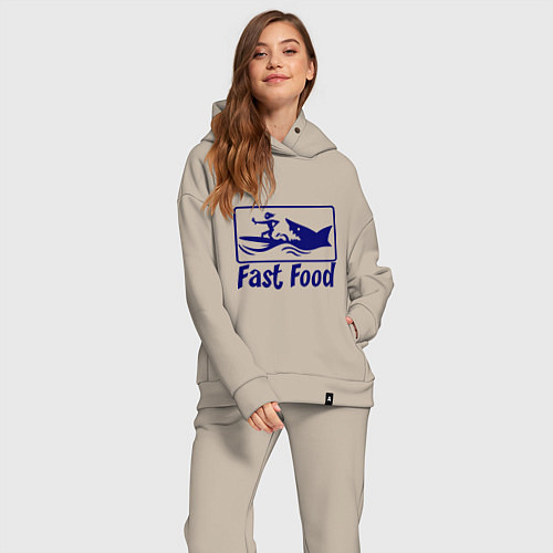 Женский костюм оверсайз Shark fast food / Миндальный – фото 2