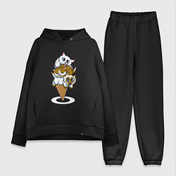 Женский костюм оверсайз Ice Cream Cats, цвет: черный