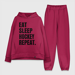 Женский костюм оверсайз EAT SLEEP HOCKEY REPEAT, цвет: маджента