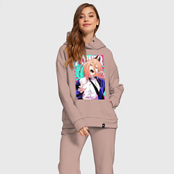 Женский костюм оверсайз POWER CHAINSAW MAN ANIME, цвет: пыльно-розовый — фото 2