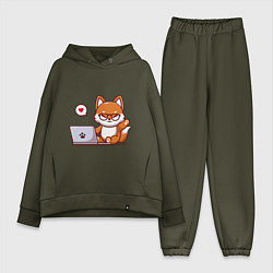 Женский костюм оверсайз Cute fox and laptop