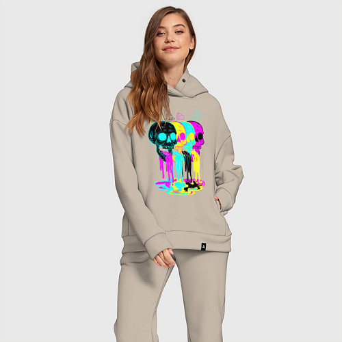 Женский костюм оверсайз 4 ЧЕРЕПА SKULLS NEON / Миндальный – фото 2