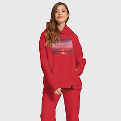 Женский костюм оверсайз Сочный закат на море, цвет: красный — фото 2
