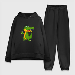 Женский костюм оверсайз Зеленый крокодильчик машет, цвет: черный