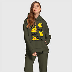 Женский костюм оверсайз Пика Пика Пикачу Pikachu, цвет: хаки — фото 2