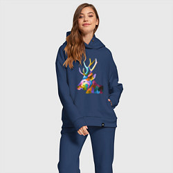Женский костюм оверсайз Цветной олень Colored Deer, цвет: тёмно-синий — фото 2