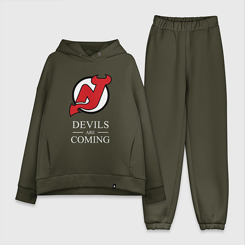 Женский костюм оверсайз New Jersey Devils are coming Нью Джерси Девилз / Хаки – фото 1