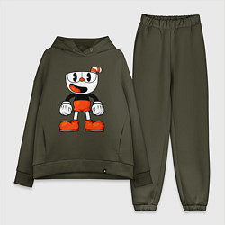 Женский костюм оверсайз Cuphead красная чашечка, цвет: хаки
