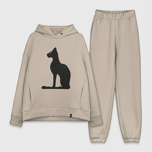 Женский костюм оверсайз Силуэт черной кошки, Египетская богиня Бастет / Миндальный – фото 1