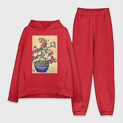 Женский костюм оверсайз Blooming Azalea in Blue Pot Цветущая азалия, цвет: красный