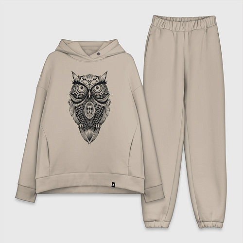 Женский костюм оверсайз Сова в стиле Мандала Mandala Owl / Миндальный – фото 1