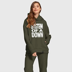 Женский костюм оверсайз System of a Down логотип, цвет: хаки — фото 2