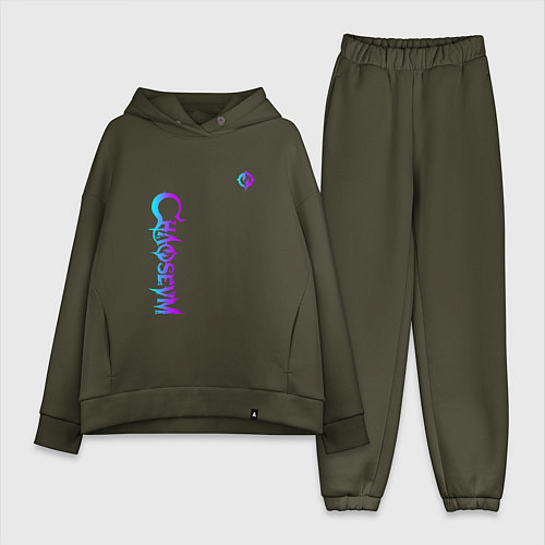 Женский костюм оверсайз Chaoseum Neon logo / Хаки – фото 1