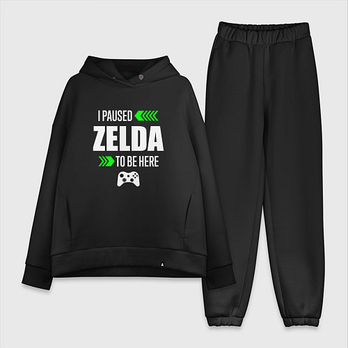 Женский костюм оверсайз I Paused Zelda To Be Here с зелеными стрелками / Черный – фото 1