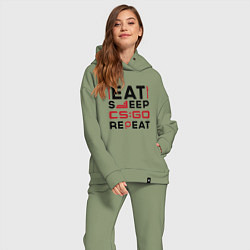 Женский костюм оверсайз Надпись: eat sleep Counter Strike repeat, цвет: авокадо — фото 2