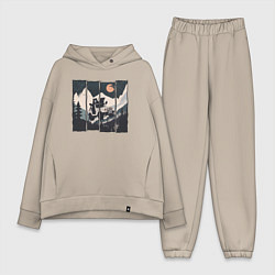 Женский костюм оверсайз Оранжевая луна и лесное ралли, цвет: миндальный