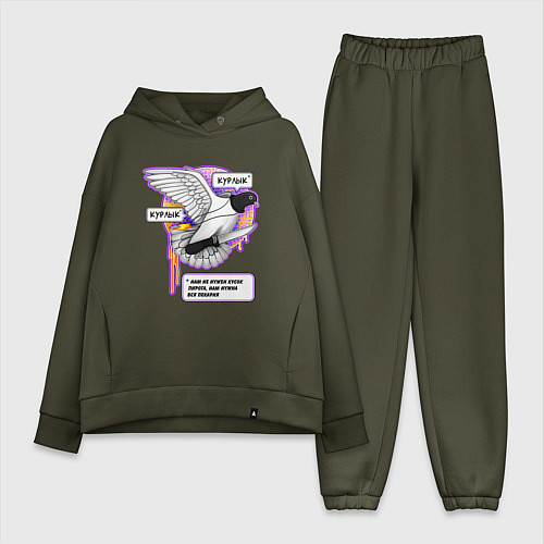 Женский костюм оверсайз Голубь бунтарь / Хаки – фото 1