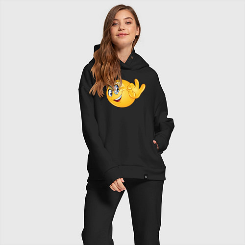 Женский костюм оверсайз Эмодзи - ОК / Черный – фото 2