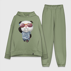 Женский костюм оверсайз Прикольный пандёныш в темных очках и наушниках, цвет: авокадо