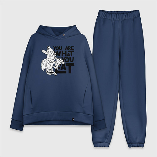 Женский костюм оверсайз Ты то , что ешь / Тёмно-синий – фото 1