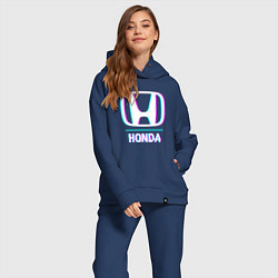 Женский костюм оверсайз Значок Honda в стиле glitch, цвет: тёмно-синий — фото 2