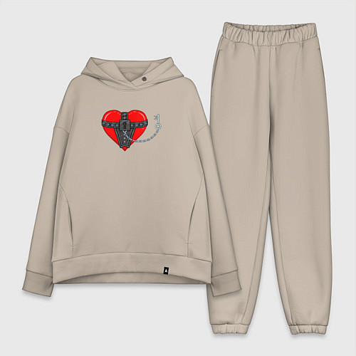 Женский костюм оверсайз Сердце и ключ / Миндальный – фото 1