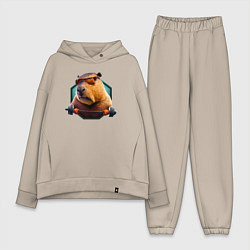 Женский костюм оверсайз Спортивная капибара, цвет: миндальный