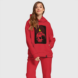 Женский костюм оверсайз Тёмный череп-свеча, цвет: красный — фото 2