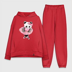 Женский костюм оверсайз Милая животная панда балерина акварель, цвет: красный