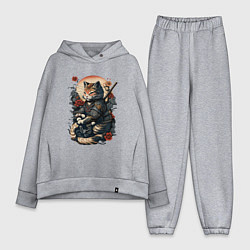 Женский костюм оверсайз Самурай кот, цвет: меланж