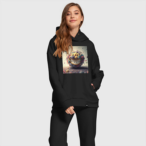 Женский костюм оверсайз Жизнерадостный смайлик / Черный – фото 2