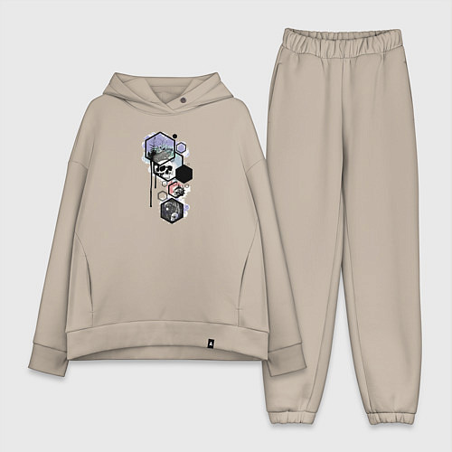 Женский костюм оверсайз Грибы и папоротник / Миндальный – фото 1