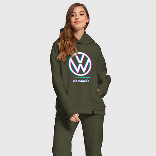 Женский костюм оверсайз Значок Volkswagen в стиле glitch / Хаки – фото 2