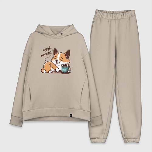 Женский костюм оверсайз Корги морнинг / Миндальный – фото 1