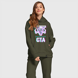 Женский костюм оверсайз GTA в стиле glitch и баги графики, цвет: хаки — фото 2