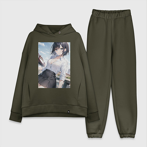 Женский костюм оверсайз Anime girl in town / Хаки – фото 1