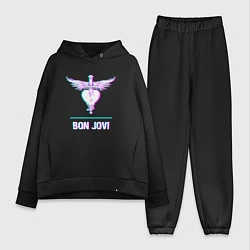 Женский костюм оверсайз Bon Jovi glitch rock, цвет: черный