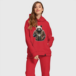 Женский костюм оверсайз Крутая панда, цвет: красный — фото 2