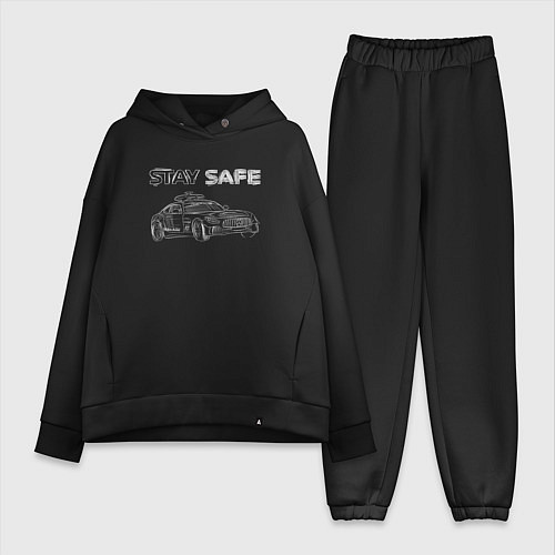 Женский костюм оверсайз Stay safe white / Черный – фото 1