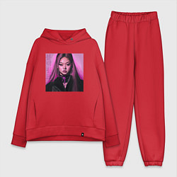 Женский костюм оверсайз Blackpink Jennie аниме рисунок, цвет: красный