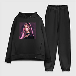 Женский костюм оверсайз Blackpink Jennie аниме рисунок, цвет: черный