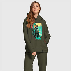 Женский костюм оверсайз Лис-геолог - нейросеть, цвет: хаки — фото 2