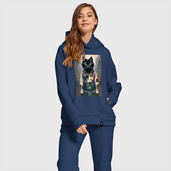 Женский костюм оверсайз Уличный котяра в модном прикиде, цвет: тёмно-синий — фото 2