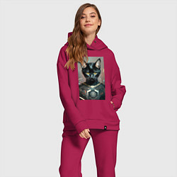 Женский костюм оверсайз Крутой котяра - киберпанк, цвет: маджента — фото 2