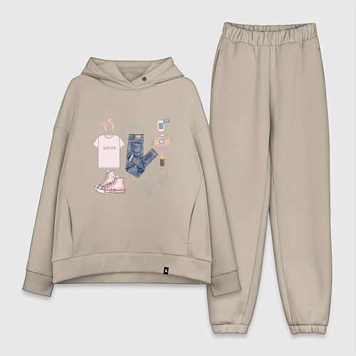 Женский костюм оверсайз Модный look / Миндальный – фото 1