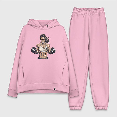 Женский костюм оверсайз Женский бокс / Светло-розовый – фото 1