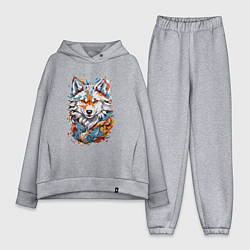 Женский костюм оверсайз Красивая белая лиса акварель, цвет: меланж