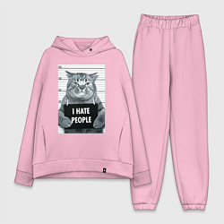 Женский костюм оверсайз Кот преступник уголовник с табличкой, цвет: светло-розовый